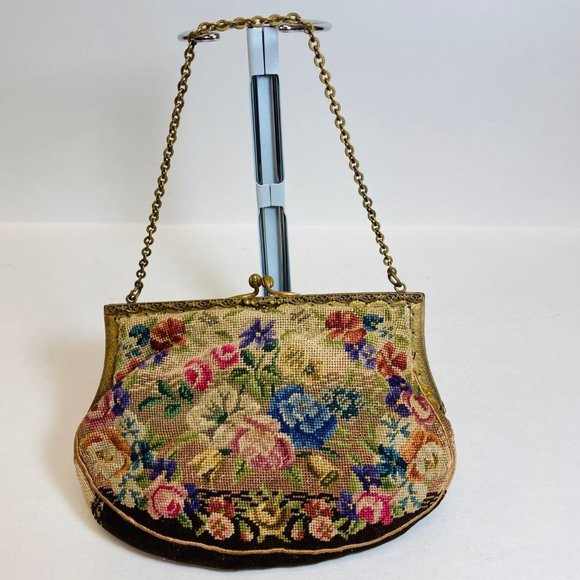 Longchamp Handbags - Longchamps Petit Point Hand Made Tapestry Purse Chain Vintage Floral as is